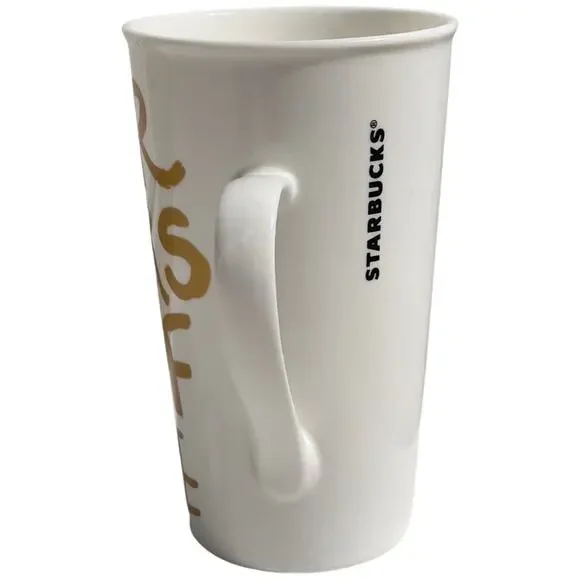 Starbucks Mug 16 oz White With Gold Starbucks Coffee Lettering - No Chips/Cracks - Picture 11 of 15